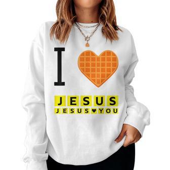 I Love Jesus Waffle Heart Christian Breakfast Women Sweatshirt - Thegiftio UK