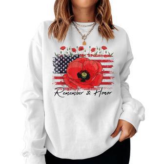 Memorial Day Remember Honor Patriotic Usa Flag Flower Women Women Sweatshirt - Thegiftio UK