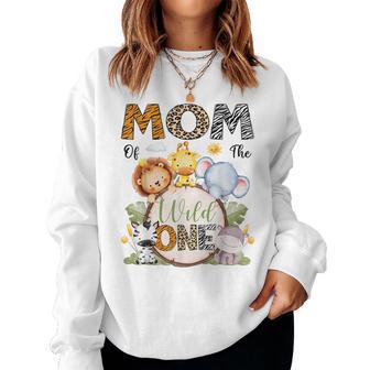 Mom Of The Wild One 1St Birthday Boy Safari Animals Women Sweatshirt - Thegiftio UK