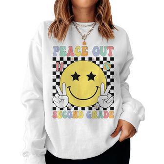 Peace Out Second Grade Graduation Smile Face Last Day School Women Sweatshirt - Thegiftio