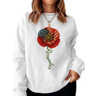 Poppy Flower Veterans Day Usa Flag Memorial Day 4Th Of July Women Sweatshirt | Mazezy