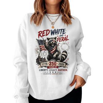 Red White Feral Raccoon America 250Th Patriotic Women Women Sweatshirt - Thegiftio UK