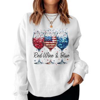Red Wine And Blue 4Th Of July Wine Glasses Usa American Flag Women Sweatshirt - Thegiftio