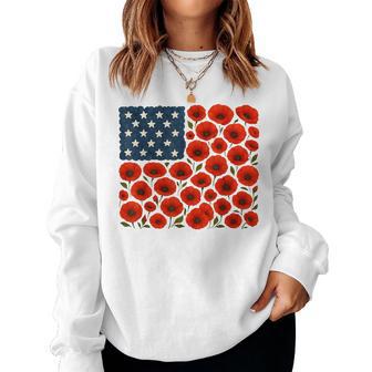 Retro Flower Usa Flag Boho 4Th Of July American Flag Women Women Sweatshirt - Thegiftio