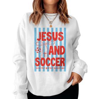 Retro Preepy Jesus And Soccer Reglious Man Boy Girl Women Sweatshirt - Thegiftio UK