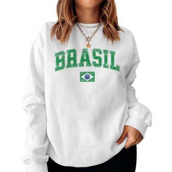 Retro Vintage Brasil Kids Flag Of Brazil Women Sweatshirt - Thegiftio UK