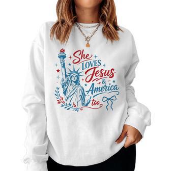 She Loves Jesus And America Too 4Th Of July Christian Women Women Sweatshirt - Monsterry