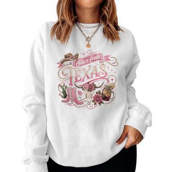 She’S From Texas Vintage Cowgirl Pink Western Graphic Women Women Sweatshirt - Thegiftio UK