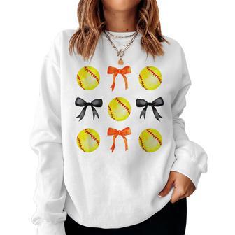 Softballs & Bows For Girl Softball Player Orange Black Women Sweatshirt - Monsterry