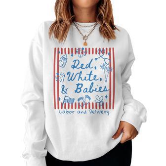 Striped July 4Th Labor And Delivery Nurse Red White Babies Women Sweatshirt - Thegiftio UK