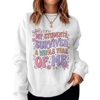 My Students Survived A Whole Year Of Me Teacher Coquette Bow Women Sweatshirt | Mazezy