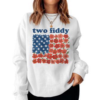 Two Fiddy American Flag 4Th Of July Girls Women Women Sweatshirt - Thegiftio UK