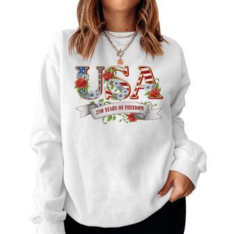 Usa 250 Years Of Freedom Patriotic Wildflower 4Th Of July Women Sweatshirt - Thegiftio UK