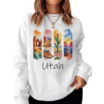 Utah Brushstroke Arches National Park Hiking Boots Cactus Women Sweatshirt | Seseable UK