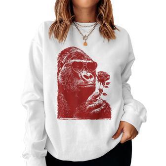 Valentine Gorilla Lunettes Deoleil Avec Cœur Animal Romantique Sweat-shirt pour femme - Cadeauxyz