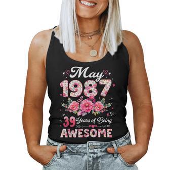 39歳 1987年5月 花柄 39歳 誕生日 男性 女性 レディースタンクトップ - Kawaiitshirt