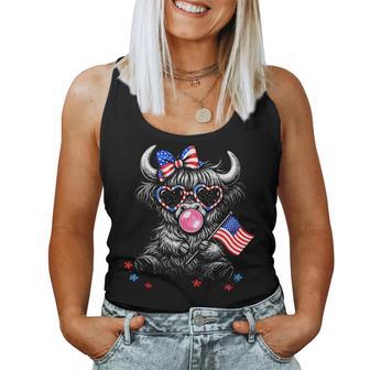 4Th Of July Highland Cow Cute American Farm Boys Girls Kids Women Tank Top - Monsterry DE