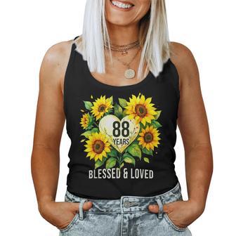 88歳 祝福された愛されたひまわりの花 ハート 88歳の誕生日 レディースタンクトップ - Kawaiitshirt