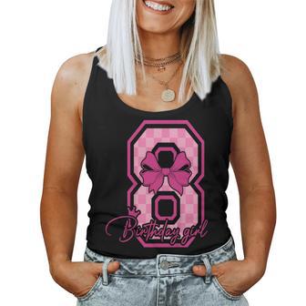 8Th Birthday Girl Pink Bow Eight Bday 8 Years Birthday Girl Women Tank Top - Thegiftio UK