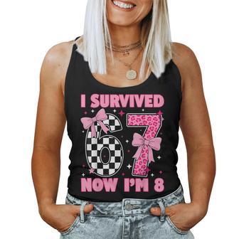 8Th Birthday Girl I Survived 6 7 Now I’M 8 Coquette Bow Bday Women Tank Top - Thegiftio