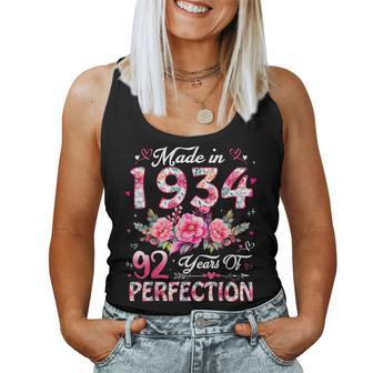 92 Year Old Made In 1934 Floral 92Nd Birthday Women Women Tank Top - Thegiftio UK