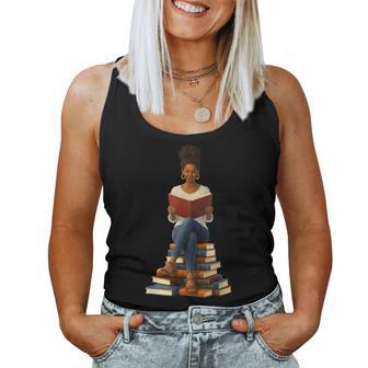African American Black Woman Melanin Afro Girl Reading Book Women Tank Top - Thegiftio