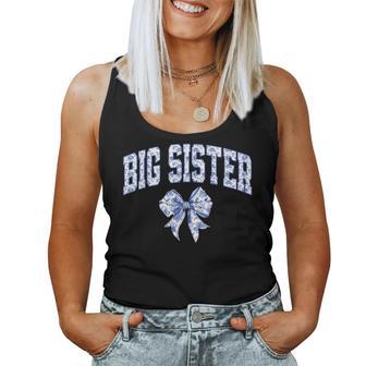 Big Sister Coquette Toile Blue Bow Floral Family Matching Women Tank Top - Thegiftio UK
