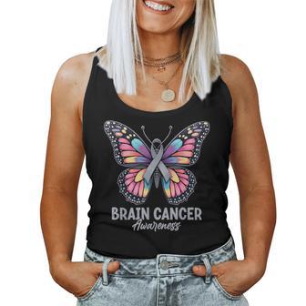 Brain Cancer Awareness Butterfly Ribbon Support Warrior Women Tank Top - Thegiftio UK