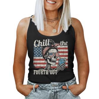 Chill The Fourth Out Skull Bun Us Flag 4Th Of July Women Women Tank Top - Monsterry DE