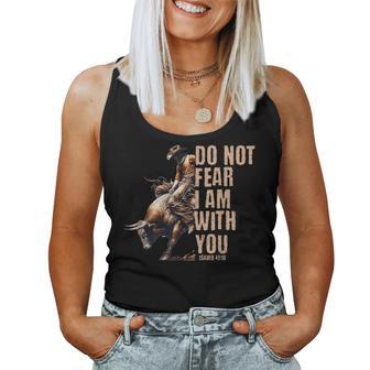 Christian Cowboy Bull Rider Western Rodeo Bible Verse Women Tank Top - Monsterry