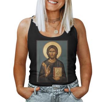 Christian Icon Jesus Christ Byzantine Style Religious Icon Women Tank Top - Monsterry