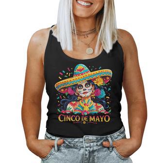 Cinco De Mayo Skull With Sombrero Girls Women Tank Top - Thegiftio