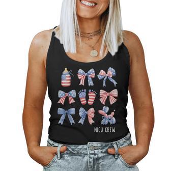 Coquette Bow Cute Feet Usa Flag Nicu Crew Nurse 4Th Of July Women Tank Top - Thegiftio UK