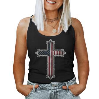 Cross Usa Flag Christian Religious Us America Faith Graphic Women Tank Top - Monsterry