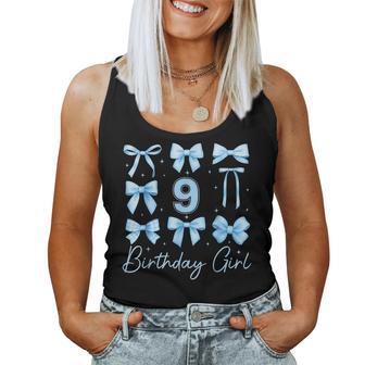 Cute 9Th Birthday Girl Blue Coquette Bow 9 Year Old Women Tank Top - Thegiftio UK