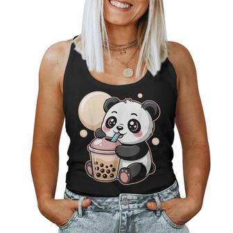 Cute Kawaii Panda Drinking Boba Bubble Tea Aesthetic Women Tank Top - Thegiftio