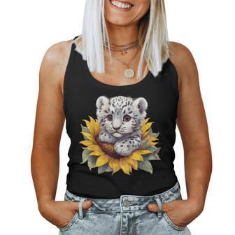 Cute Snow Leopard Cub In Sunflower Bloom Women Tank Top - Thegiftio UK