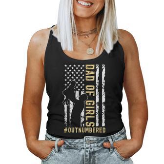 Dad Of Girls Outnumbered American Flag Dad Holding Daughter Women Tank Top | Seseable UK