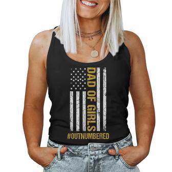 Dad Of Girls Outnumbered Fathers Day American Flag Women Tank Top - Thegiftio UK