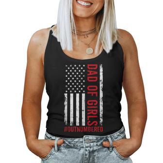 Dad Of Girls Outnumbered Vintage American Flag Fathers Day Women Tank Top - Monsterry UK