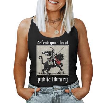 Defend Your Local Public Library Cat Knight Reader Women Women Tank Top - Thegiftio UK