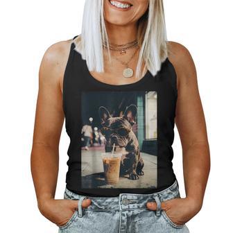 French Bulldog Drinking Iced Coffee Vintage 90S Dog Mom Women Tank Top | Seseable UK