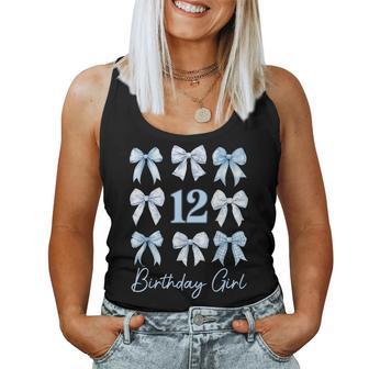 12Th Birthday Girl Blue Coquette Bow 12 Year Old Kids Women Tank Top - Monsterry UK