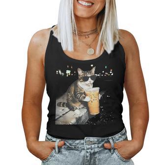 Cat Drinking Iced Coffee Women Tank Top - Thegiftio UK