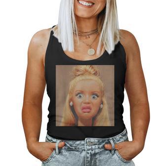 Creepy Doll Face Meme Expression Hilarious Sarcastic Women Tank Top - Thegiftio UK