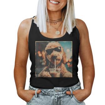 Goldendoodle Drinking Iced Coffee Dog With Sunglasses Women Tank Top | Seseable UK