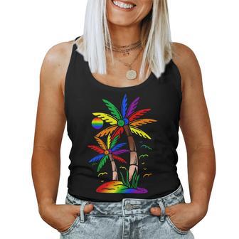 Palm Trees Rainbow Flag Gay Pride Lgbt Summer Vacation Women Tank Top - Thegiftio UK