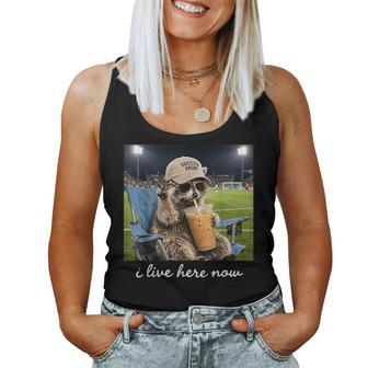 Raccoon Soccer Mama Field I Live Here Now Iced Coffee Women Tank Top - Thegiftio UK