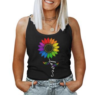 Gay Pride Love Sunflower Rainbow Flag Lgbtq Ally Lgbt Womens Women Tank Top - Thegiftio UK