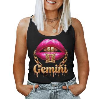 Gemini Queen Birthday Pink Lips Gold Chain Zodiac Sign Women Tank Top - Monsterry UK